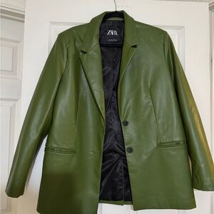 Zara Olive Green Leather Jacket
